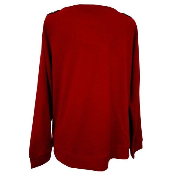 Jeans By Buffalo XL Embellished Beaded Shoulders Knit Top Crimson Cotton NEW - Picture 3 of 5